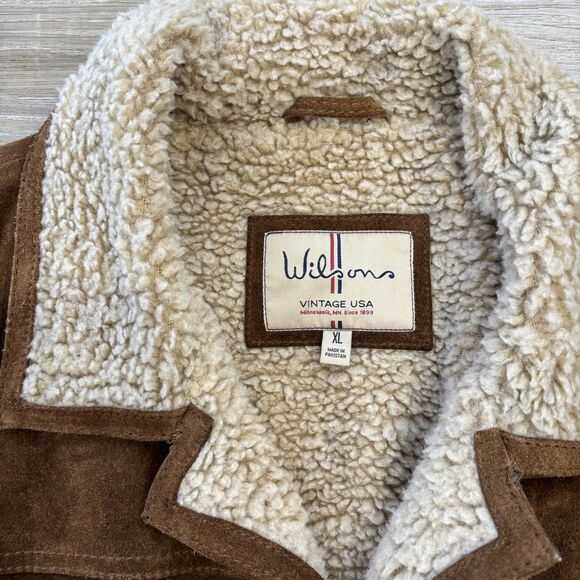 Wilsons Leather Jacket Mens Size XL Vintage USA Suede Sherpa Brown 4 Button - Picture 2 of 7